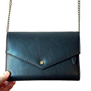 Black Faux Leather Chain Shoulder Travel Purse